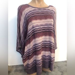 Catherines Purple Pink Striped Knit Top Batwing Sweater Top 1X